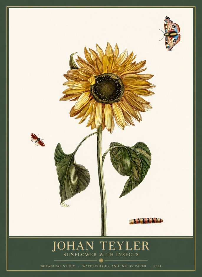 Johan Teyler Sunflower with Insects No1 - Plakát