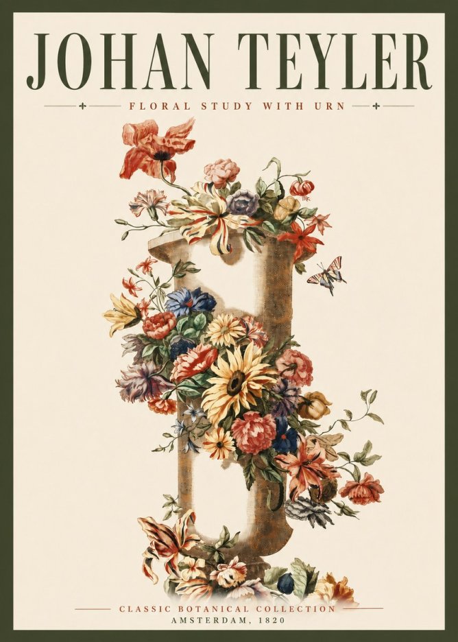 Johan Teyler Floral Study with Urn No3 - Plakát