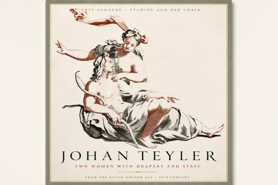Johan Teyler Two Women with Drapery and Staff No3 - Plakát