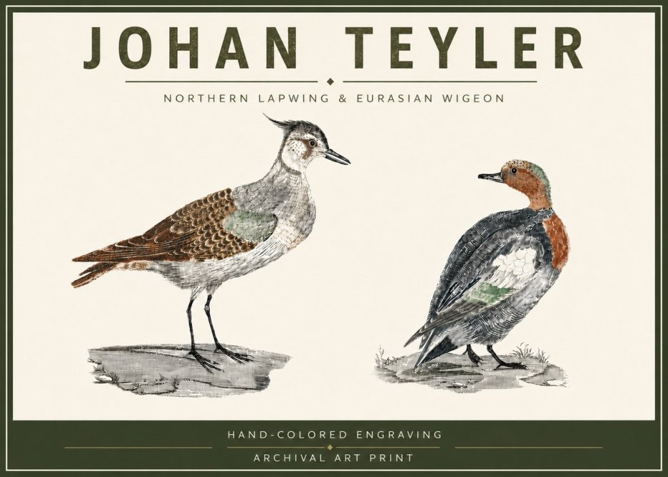 Johan Teyler Northern Lapwing & Eurasian Wigeon No6 - Plakát