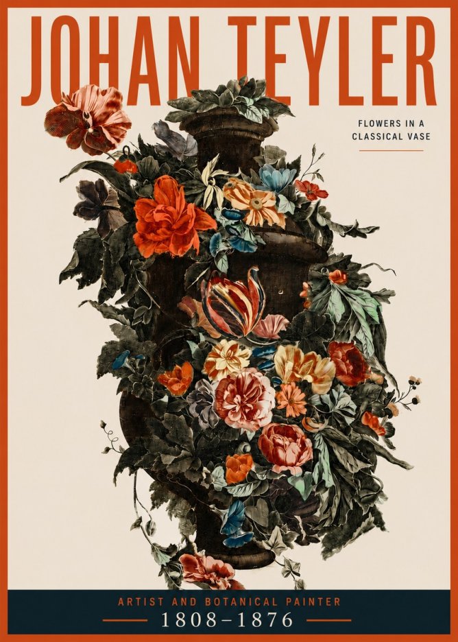 Johan Teyler Flowers in a Classical Vase No3 - Plakát
