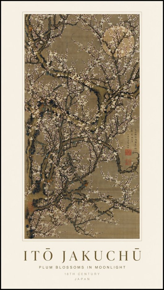 Itō Jakuchū Plum Blossoms in Moonlight No1 - Plakát