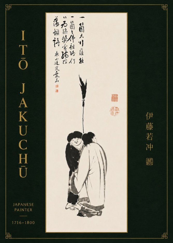 Itō Jakuchū Two Figures Holding a Staff No8 - Plakát