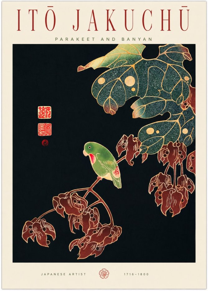 Itō Jakuchū Parakeet and Banyan No1 - Plakát