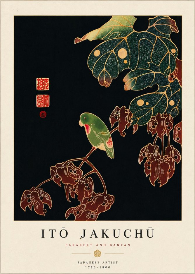 Itō Jakuchū Parakeet and Banyan No5 - Plakát