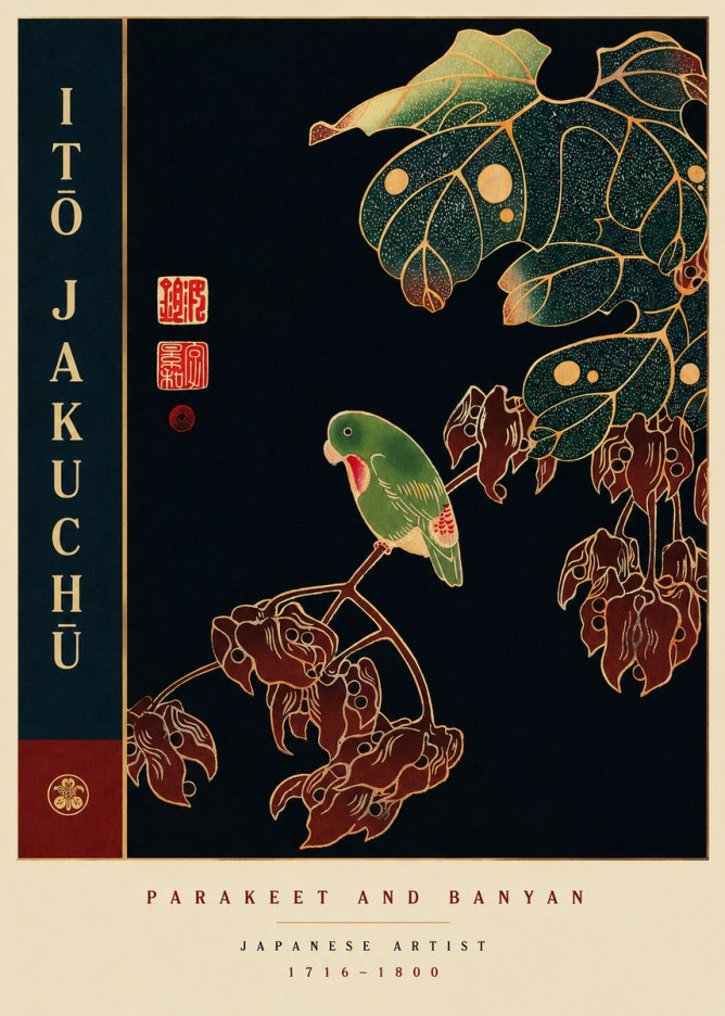 Itō Jakuchū Parakeet and Banyan No6 - Plakát