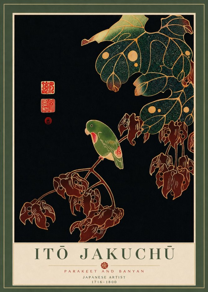Itō Jakuchū Parakeet and Banyan No7 - Plakát