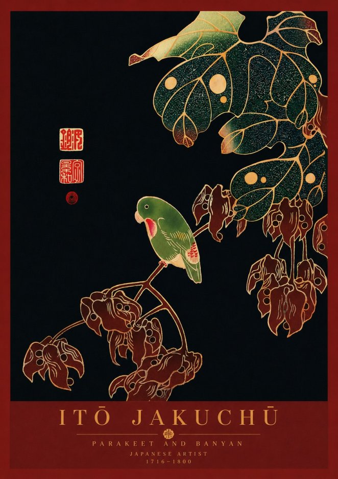 Itō Jakuchū Parakeet and Banyan No8 - Plakát