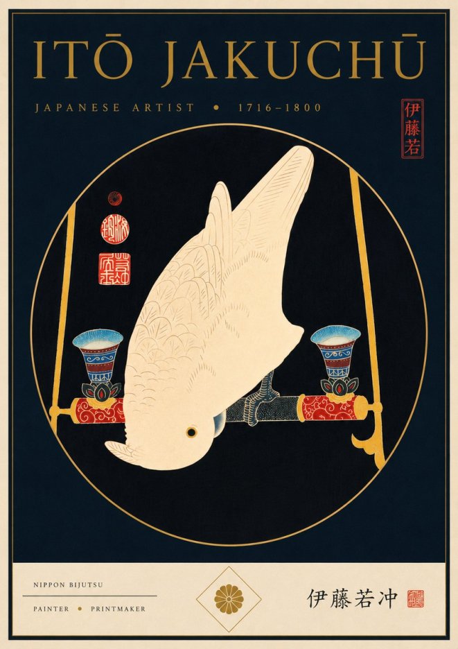 Itō Jakuchū White Cockatoo No8 - Plakát