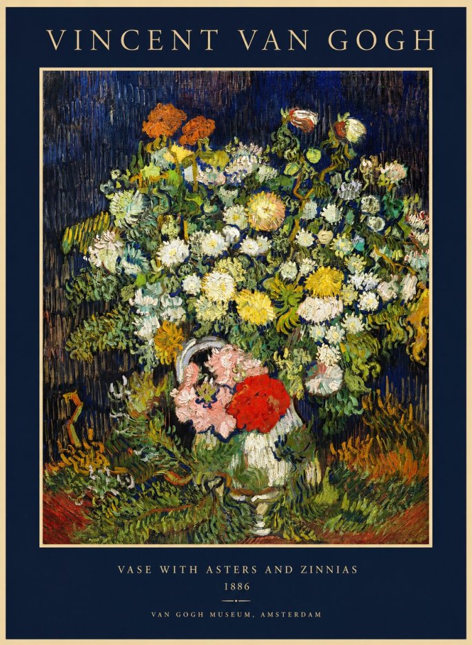 Van Gogh Vase with Asters and Zinnias No1 - Plakát