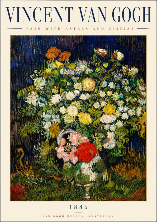 Van Gogh Vase with Asters and Zinnias No3 - Plakát