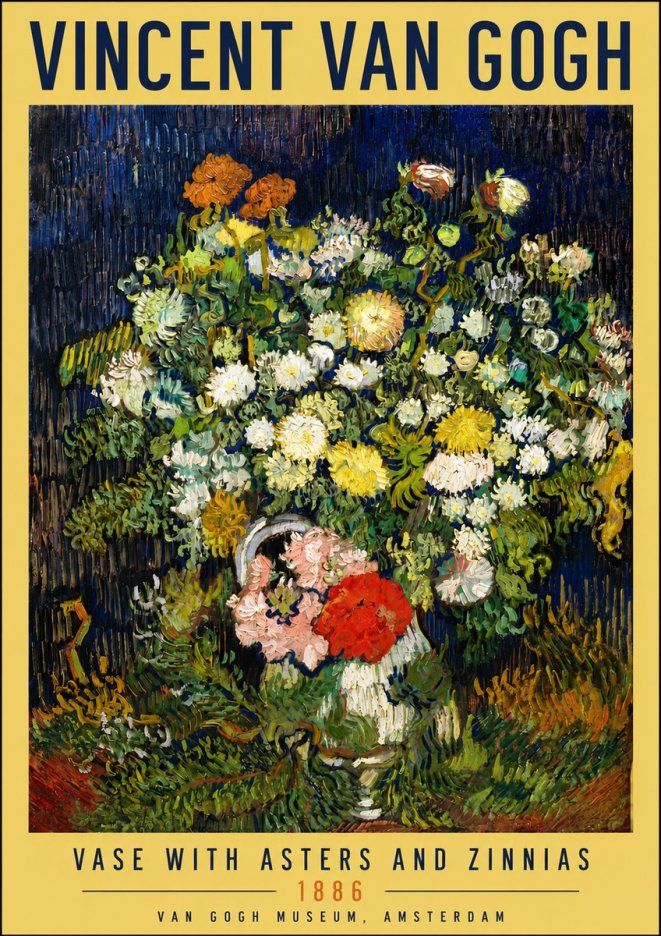 Van Gogh Vase with Asters and Zinnias No4 - Plakát