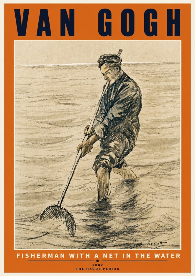 Van Gogh Fisherman with Net No6 - Plakát