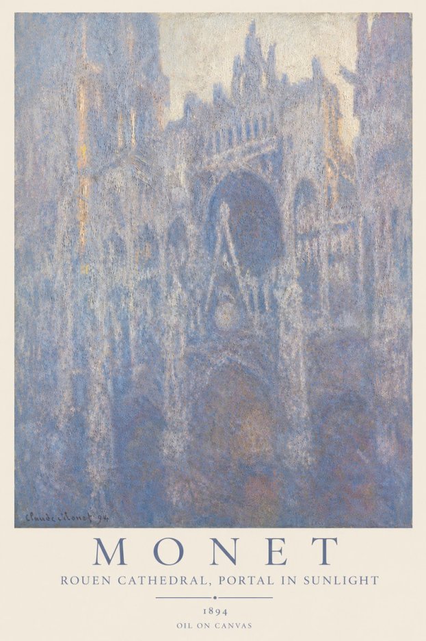 Monet Rouen Cathedral, Portal in Sunlight No3 - Plakát