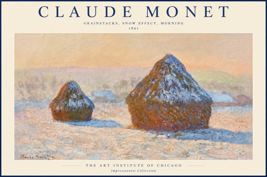 Monet Grainstacks, Snow Effect, Morning No5 - Plakát