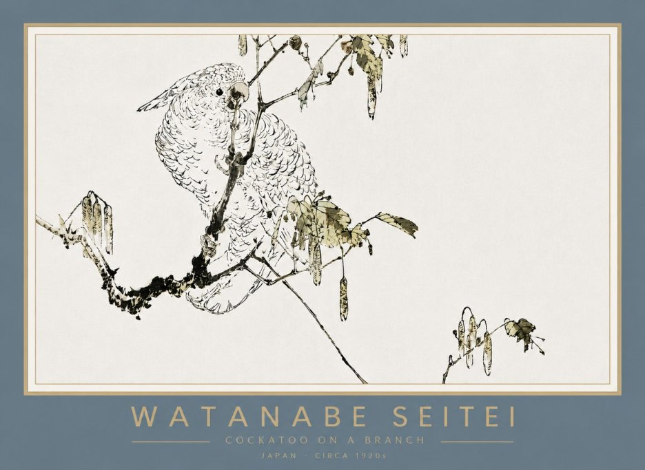 Watanabe Seitei Cockatoo on a Branch No4 - Plakát