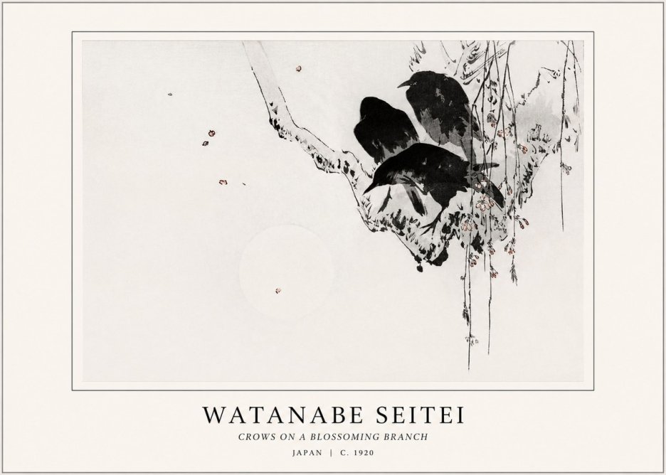 Watanabe Seitei Crows on a Blossoming Branch No1 - Plakát