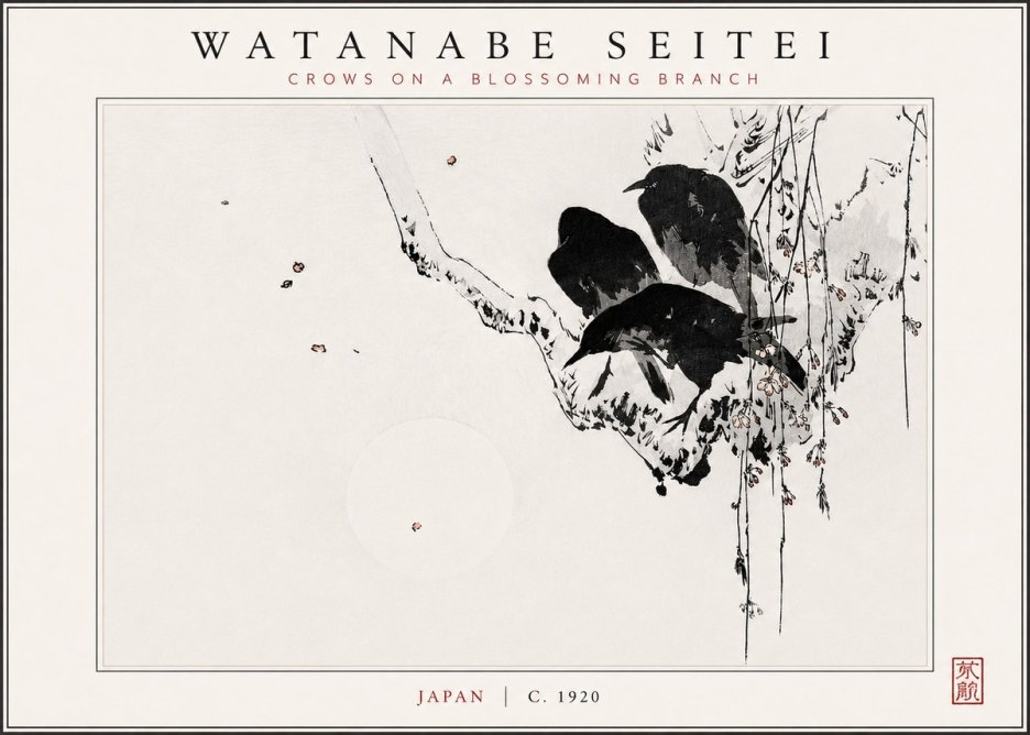 Watanabe Seitei Crows on a Blossoming Branch No3 - Plakát