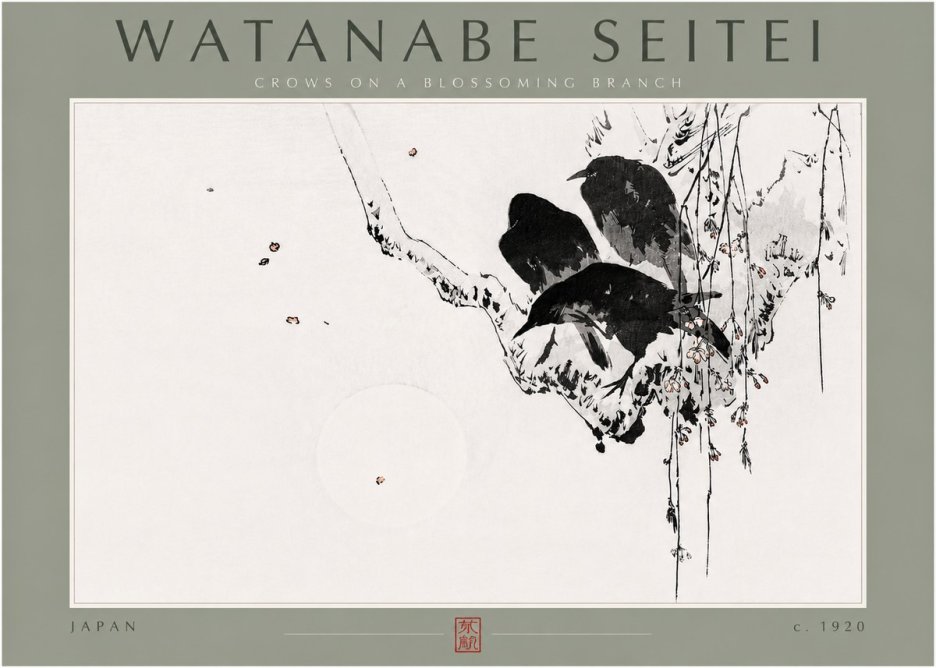Watanabe Seitei Crows on a Blossoming Branch No4 - Plakát