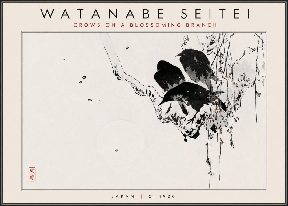 Watanabe Seitei Crows on a Blossoming Branch No5 - Plakát