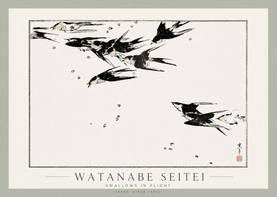 Watanabe Seitei Swallows in Flight No3 - Plakát