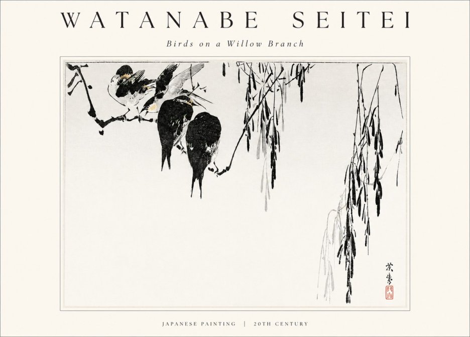 Watanabe Seitei Birds on a Willow Branch No1 - Plakát