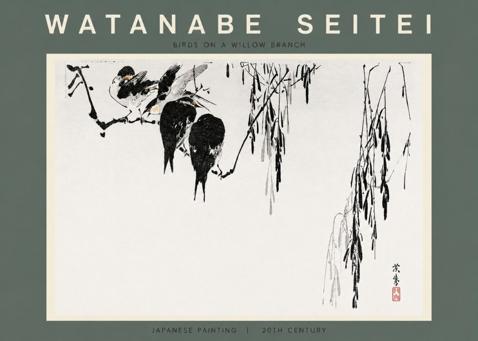 Watanabe Seitei Birds on a Willow Branch No2 - Plakát