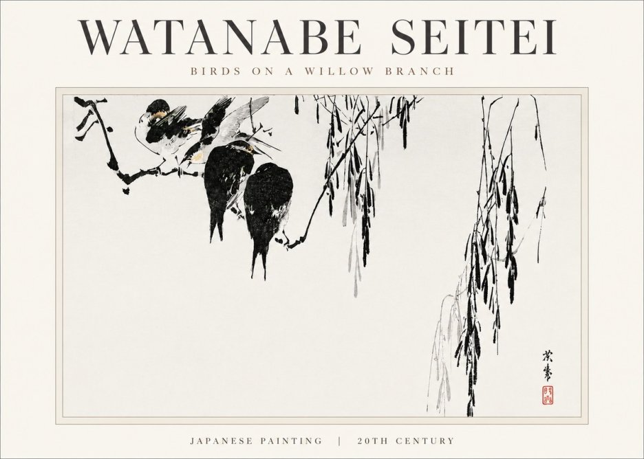 Watanabe Seitei Birds on a Willow Branch No3 - Plakát