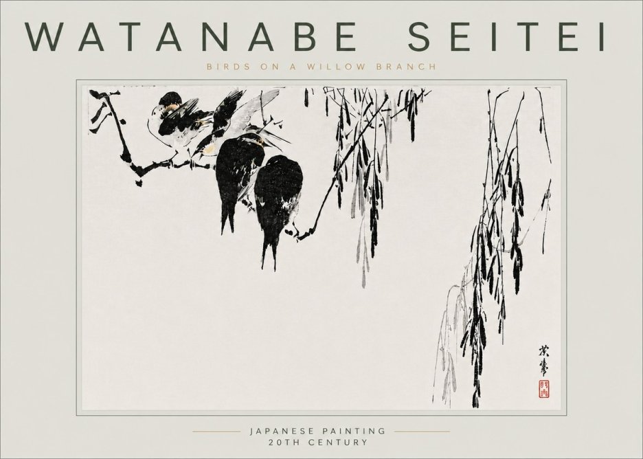 Watanabe Seitei Birds on a Willow Branch No6 - Plakát