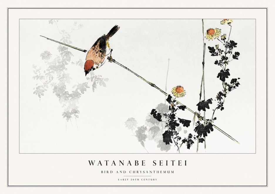 Watanabe Seitei Bird and Chrysanthemum No1 - Plakát