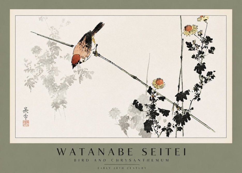 Watanabe Seitei Bird and Chrysanthemum No2 - Plakát