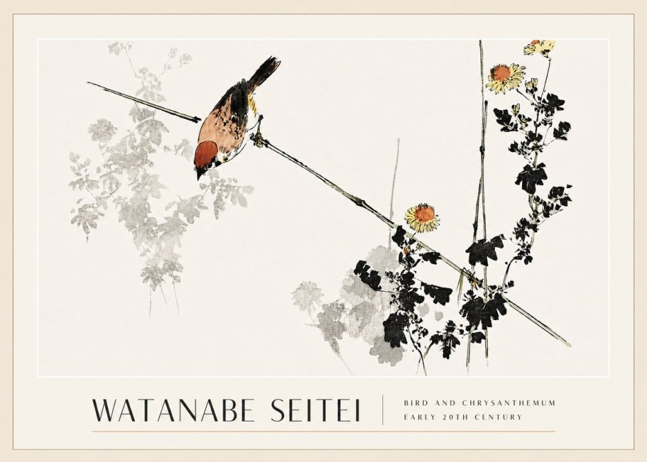 Watanabe Seitei Bird and Chrysanthemum No3 - Plakát
