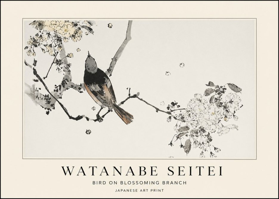 Watanabe Seitei Bird on Blossoming Branch No1 - Plakát