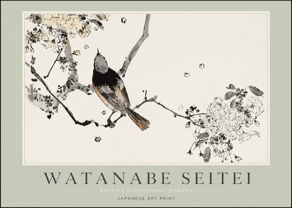 Watanabe Seitei Bird on Blossoming Branch No2 - Plakát