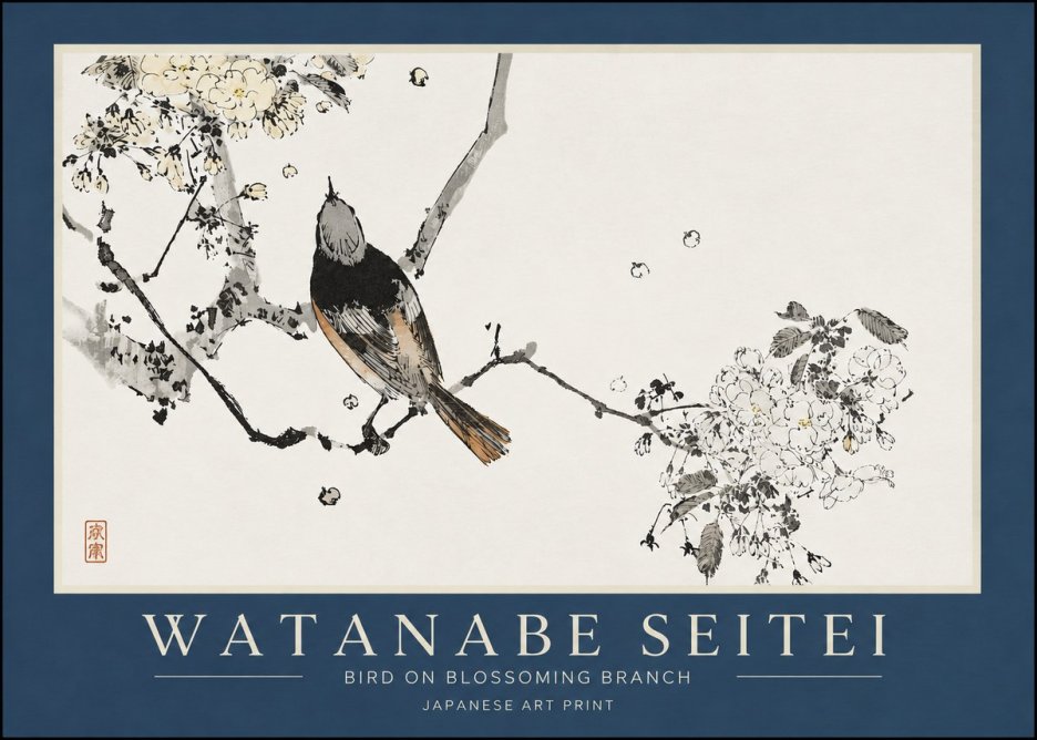 Watanabe Seitei Bird on Blossoming Branch No3 - Plakát