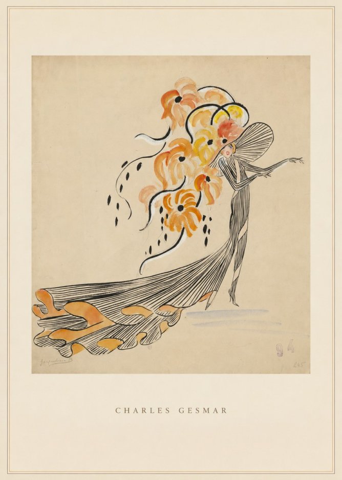 Charles Gesmar Lady with Floral Headdress No3 - Plakát