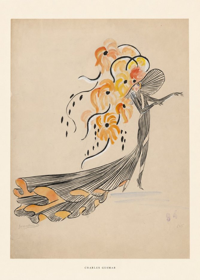 Charles Gesmar Lady with Floral Headdress No5 - Plakát