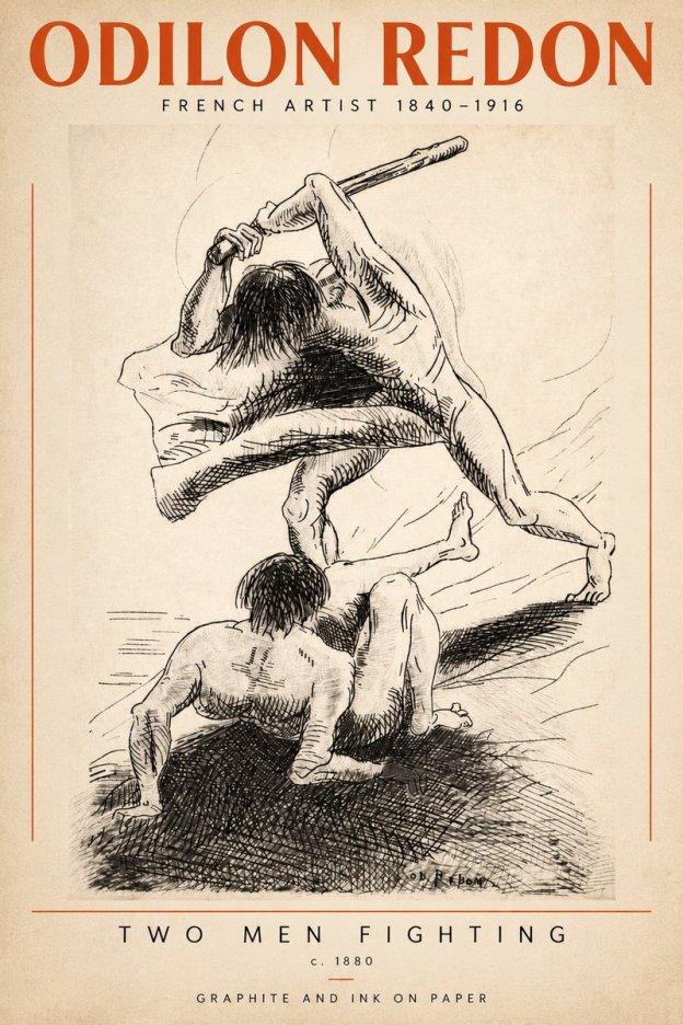 Odilon Redon Two Men Fighting No2 - Plakát