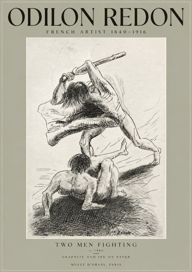 Odilon Redon Two Men Fighting No3 - Plakát