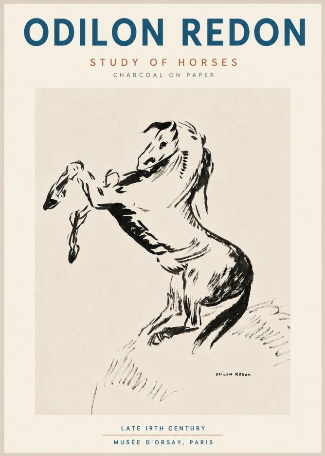 Odilon Redon Study of Horses No4 - Plakát