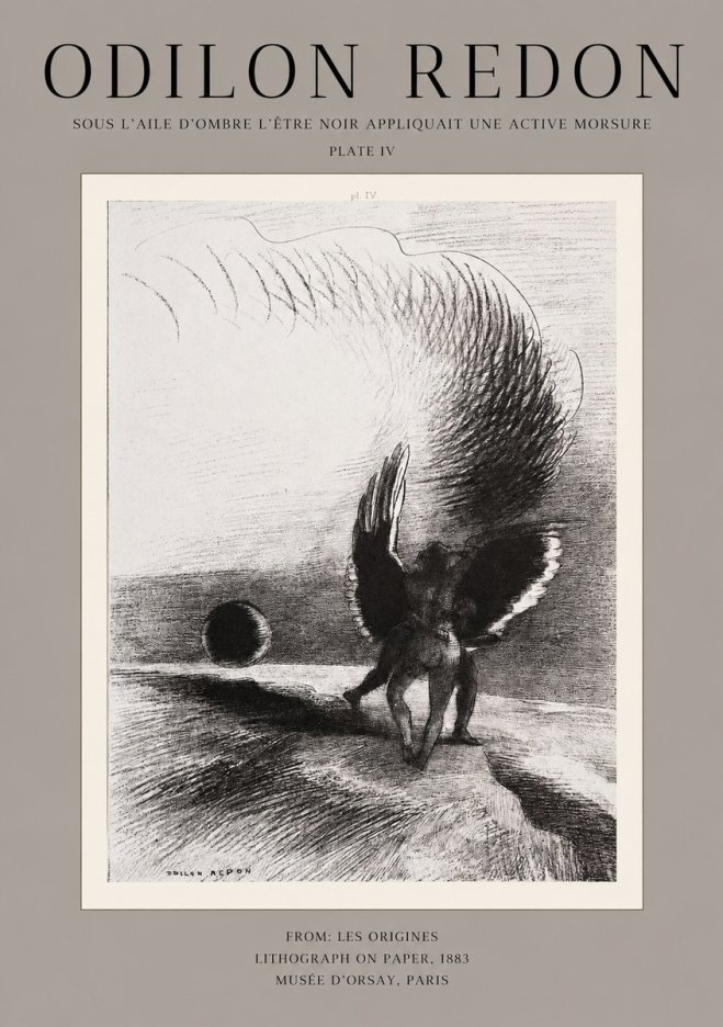 Odilon Redon Sous L'aile D'ombre L'être Noir Appliquait Une Active Morsure Plate Iv No1 - Plakát