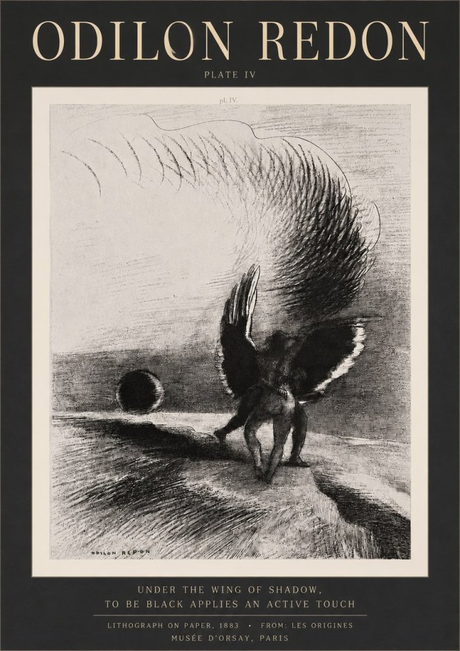 Odilon Redon Sous L'aile D'ombre L'être Noir Appliquait Une Active Morsure Plate Iv No3 - Plakát
