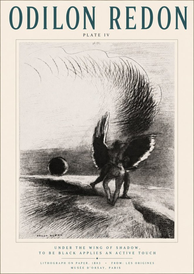 Odilon Redon Sous L'aile D'ombre L'être Noir Appliquait Une Active Morsure Plate Iv No4 - Plakát