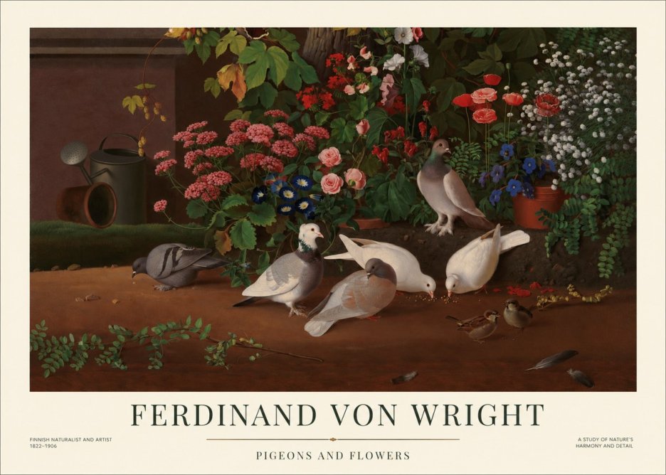Ferdinand von Wright Pigeons and Flowers No1 - Plakát