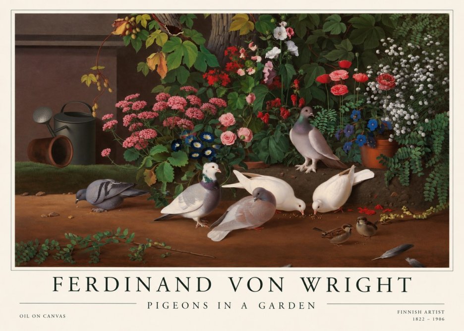 Ferdinand von Wright Pigeons and Flowers No2 - Plakát