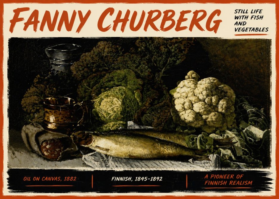 Fanny Churberg Still Life with Fish and Vegetables No6 - Plakát