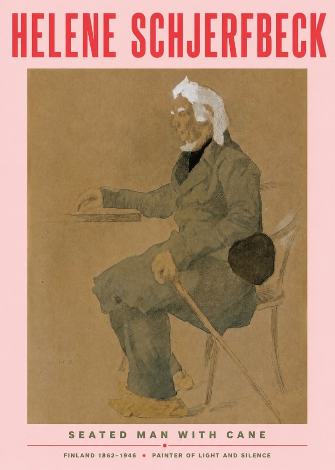 Helene Schjerfbeck Seated Man with Cane No3 - Plakát