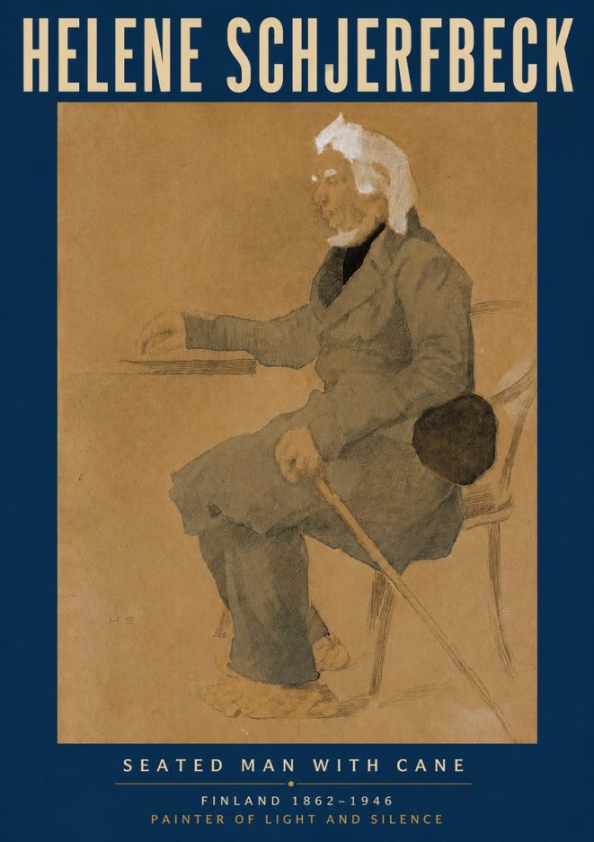 Helene Schjerfbeck Seated Man with Cane No5 - Plakát