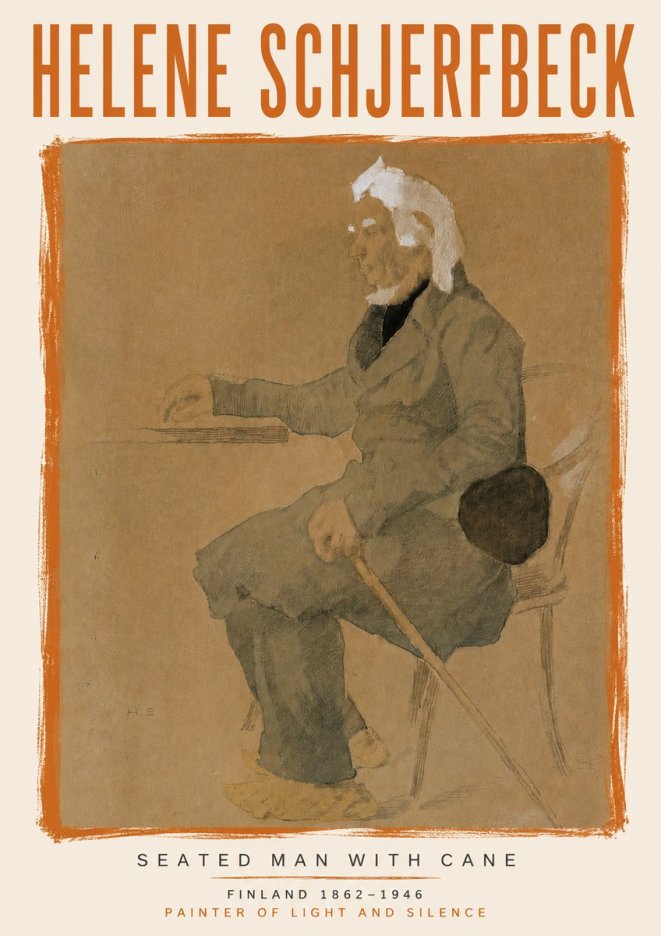 Helene Schjerfbeck Seated Man with Cane No6 - Plakát