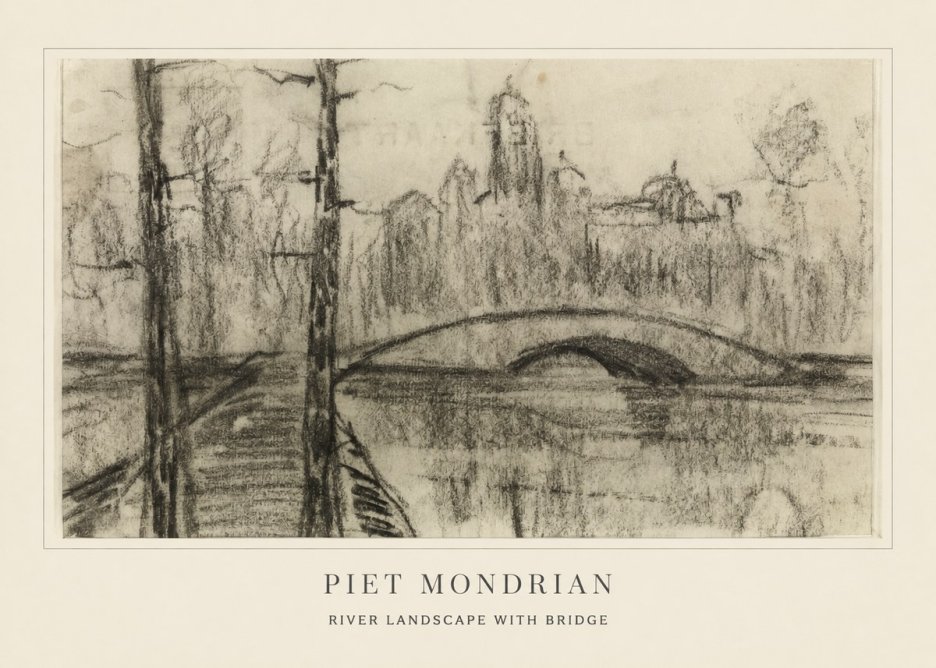 Piet Mondrian River Landscape with Bridge No4 - Plakát